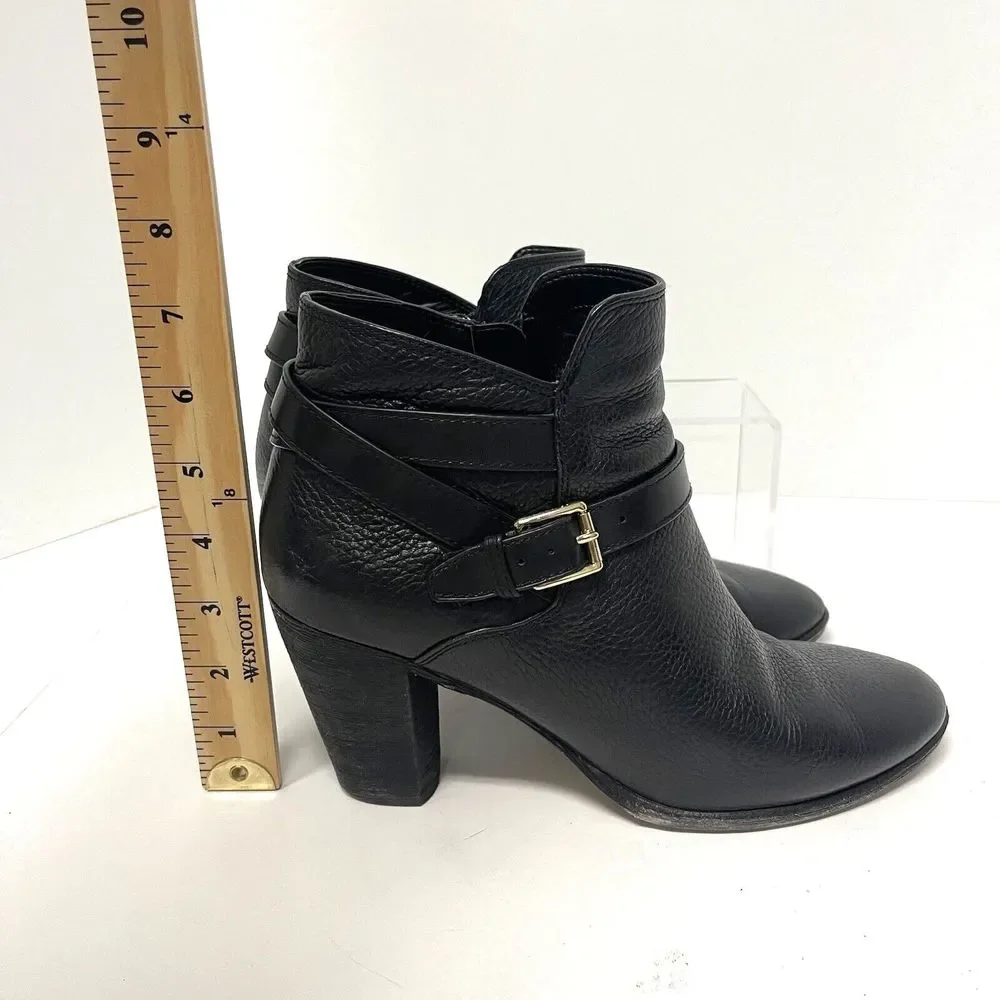 COLE HAAN‎ Womens Black Leather Booties Size 9B Buckle Moto Chic Grunge Baddie